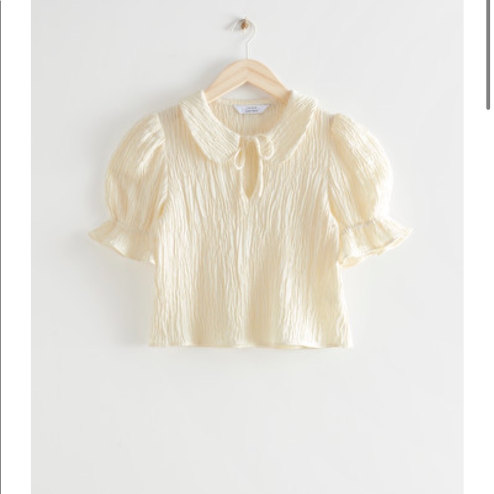 Other stories textured collared puff sleeve top